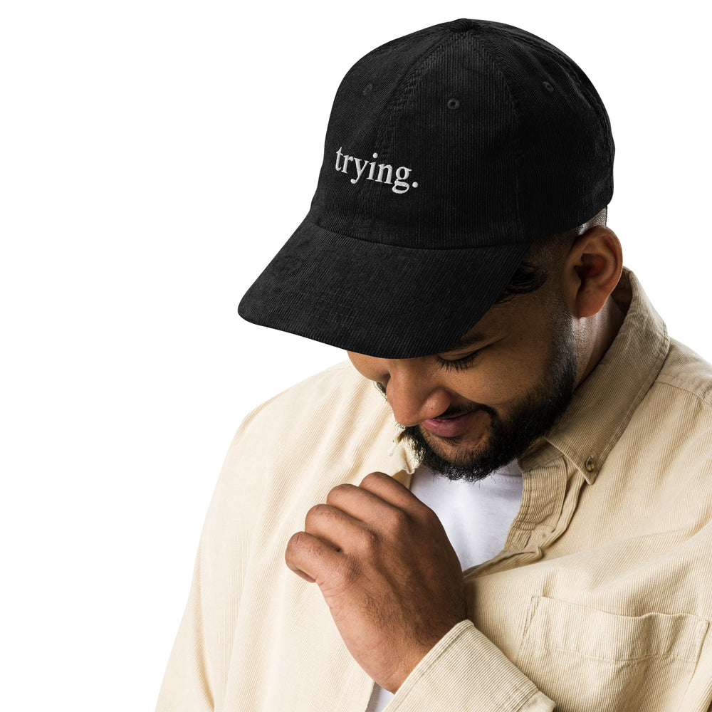 Trying: Black Corduroy Hat