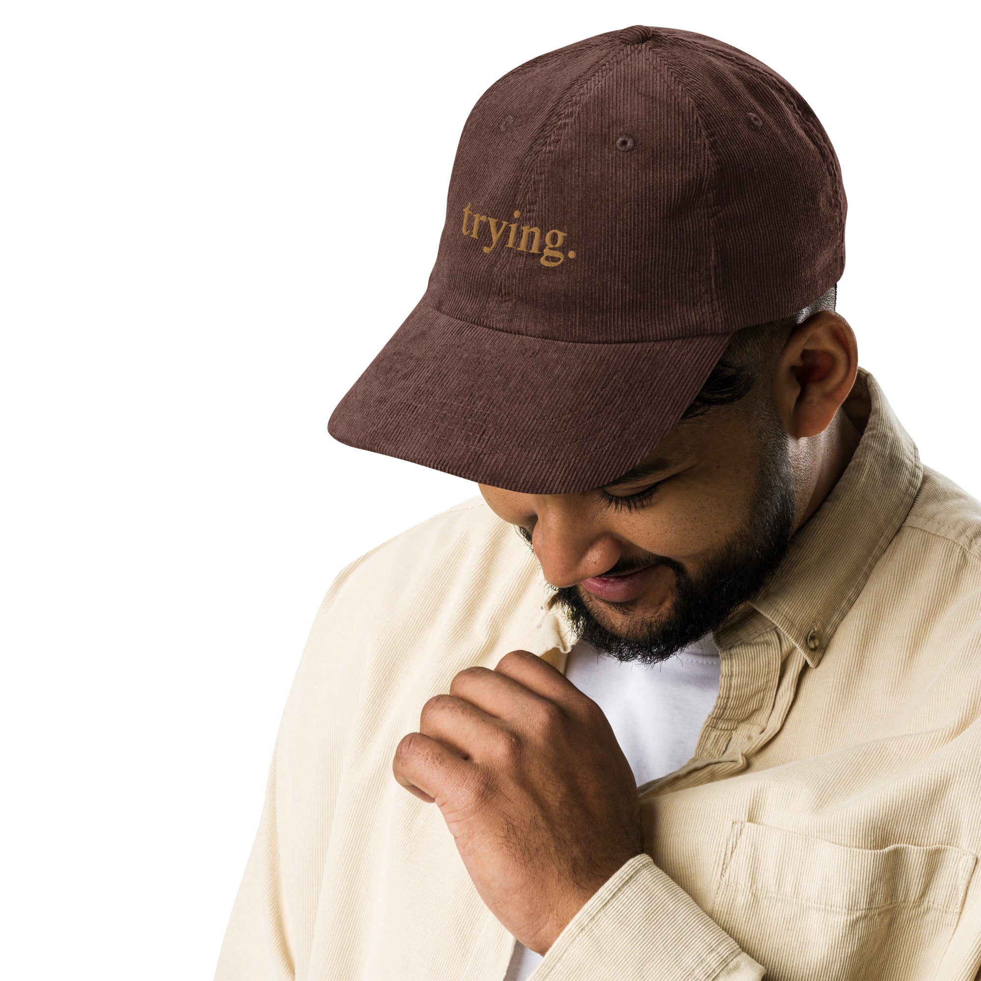Trying Brown Corduroy Hat Oh Sure Store